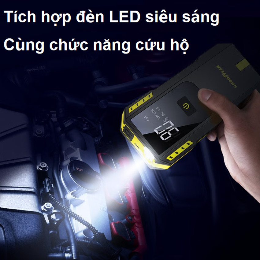 Bộ kích điện ắc quy ô tô, kiêm pin sạc dự phòng Goodyear GY-5358 dung lượng 12000mAh - Hàng Nhập Khẩu