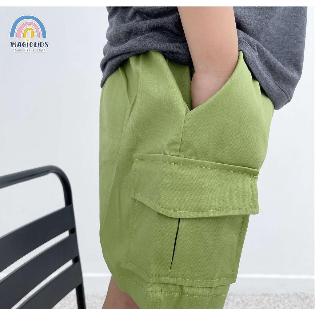 Quần đùi short kaki ngắn cho bé trai 1 2 3 4 5 6 7 tuổi túi ốp dây rút cá tính Magickids Quần áo trẻ em QĐ22004