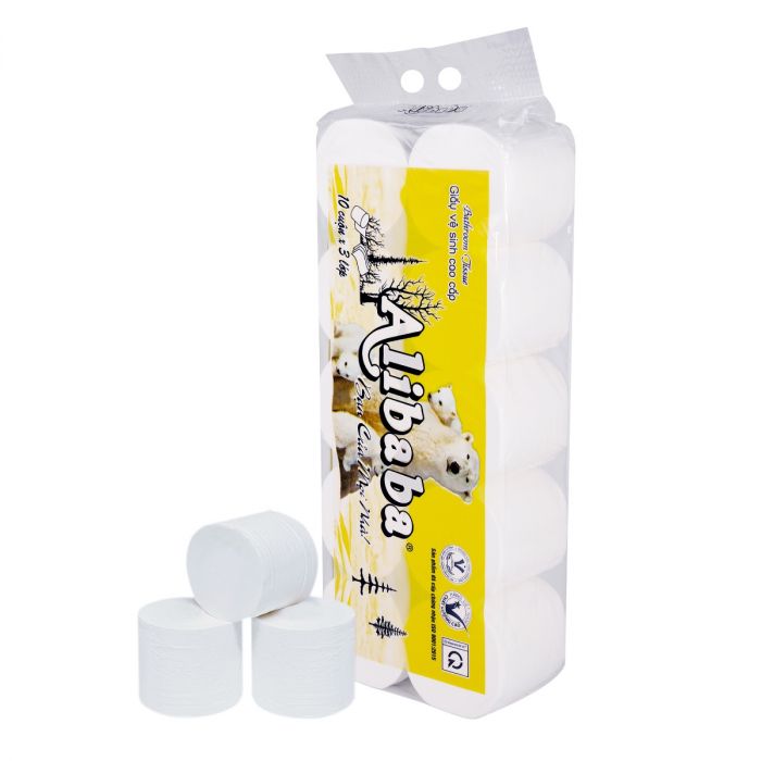 GIẤY VỆ SINH GẤU VÀNG ALIBABA 10 CUỘN 3 LỚP CÓ LÕI - 3 LỚP