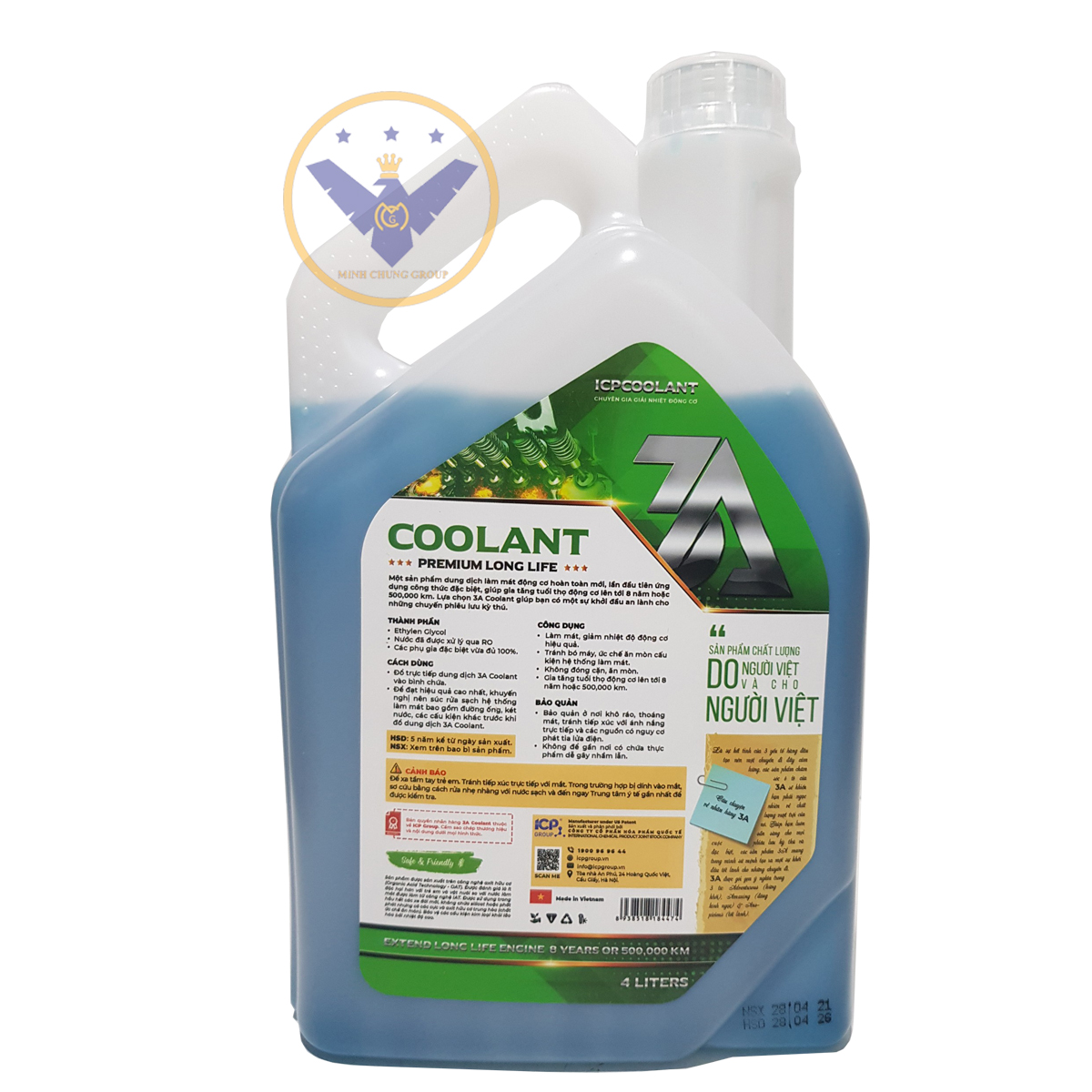 [QUÀ TẶNG] Nước làm mát xe ô tô màu xanh 3A Premium Longlife Coolant 4L tặng lon 500ml