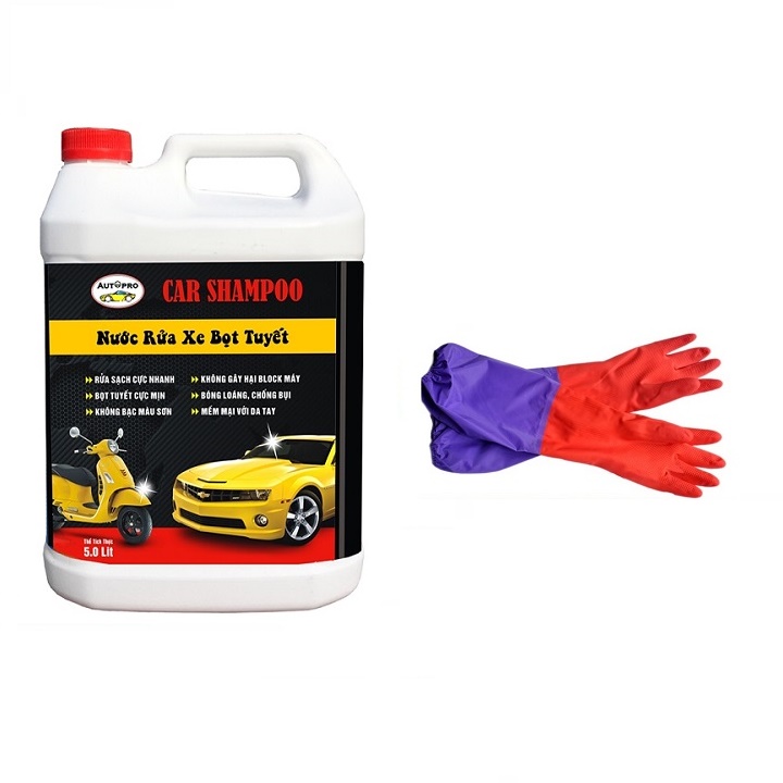 Nước rửa xe bọt tuyết chuyên dụng Car Shampoo 5L - Tặng 1 đôi găng tay cao su lót nỉ rửa xe cao cấp