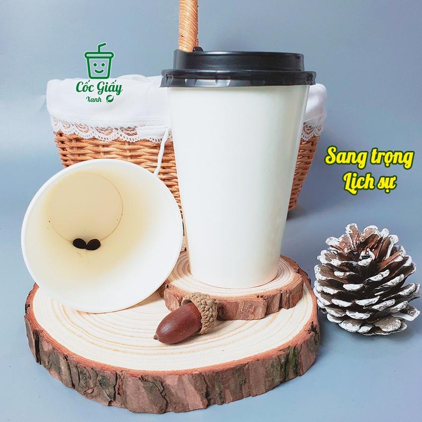 Set 50 CỐC GIẤY XANH 360ml CÓ NẮP CAFE Dày Dặn, Cứng Cáp