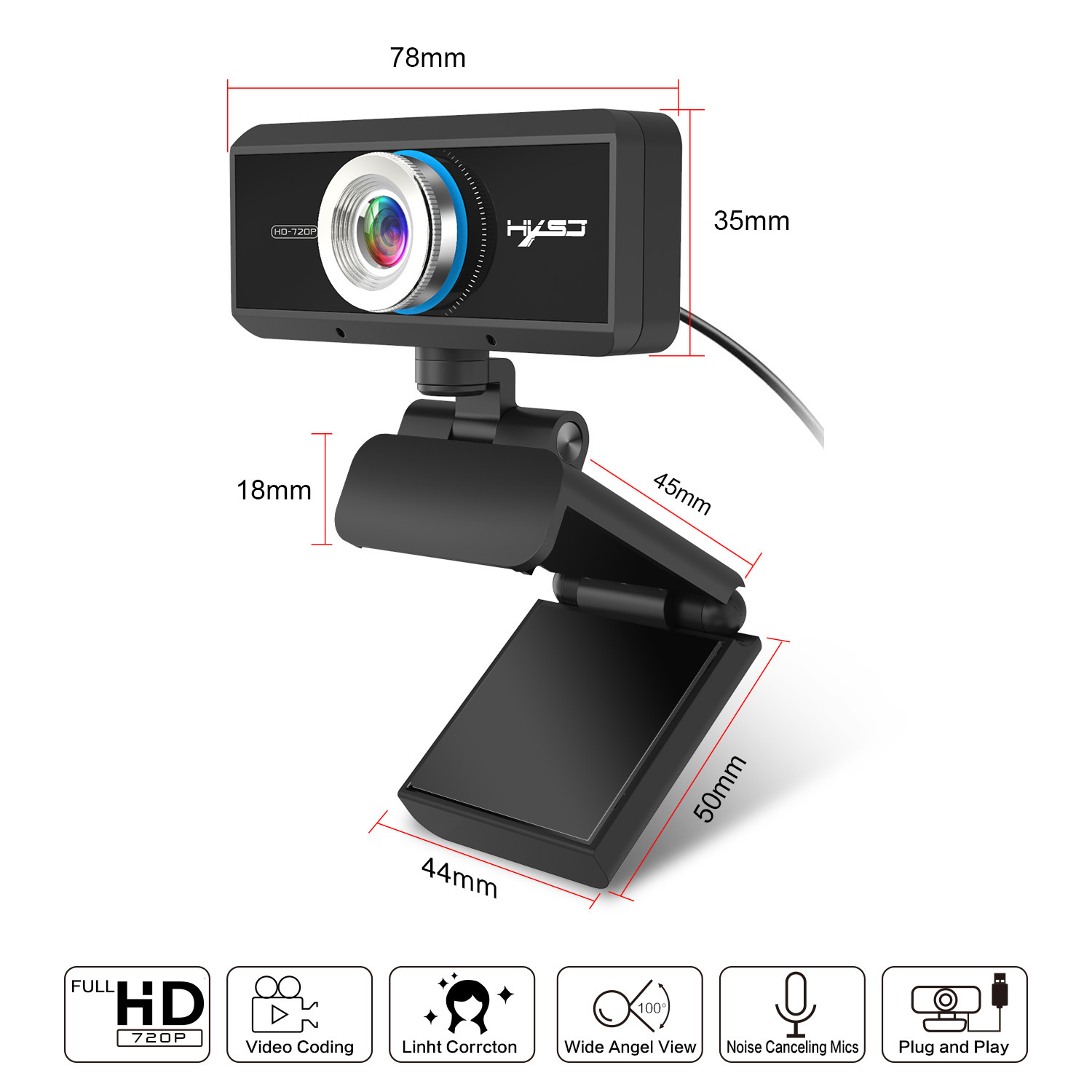 Webcam HXSJ S90 HD 720P  USB3.0 2.0 Có Thể Điều Chỉnh 360° Kèm Mic Cho Cuộc Gọi Video - Hàng Chính Hãng