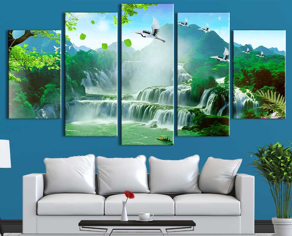 Bộ 5 tranh canvas treo tường phong cảnh Sơn Thủy Hữu Tình - B5T040