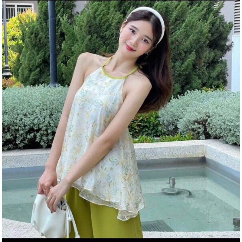 SÉT BỘ ÁO YẾM VOAN 2 LỚP NÚT TÀU QUẦN LỤA