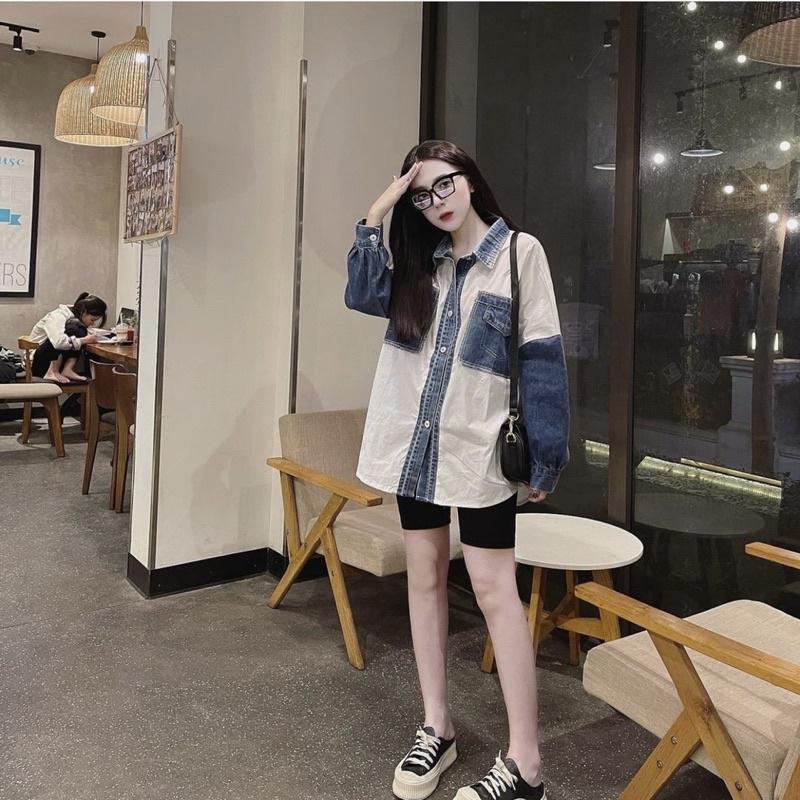Áo Sơ Mi Dáng Suông BIGSIZE, Dài Trùm Mông Pha Tay Và Túi Bò Cá Tính Chất