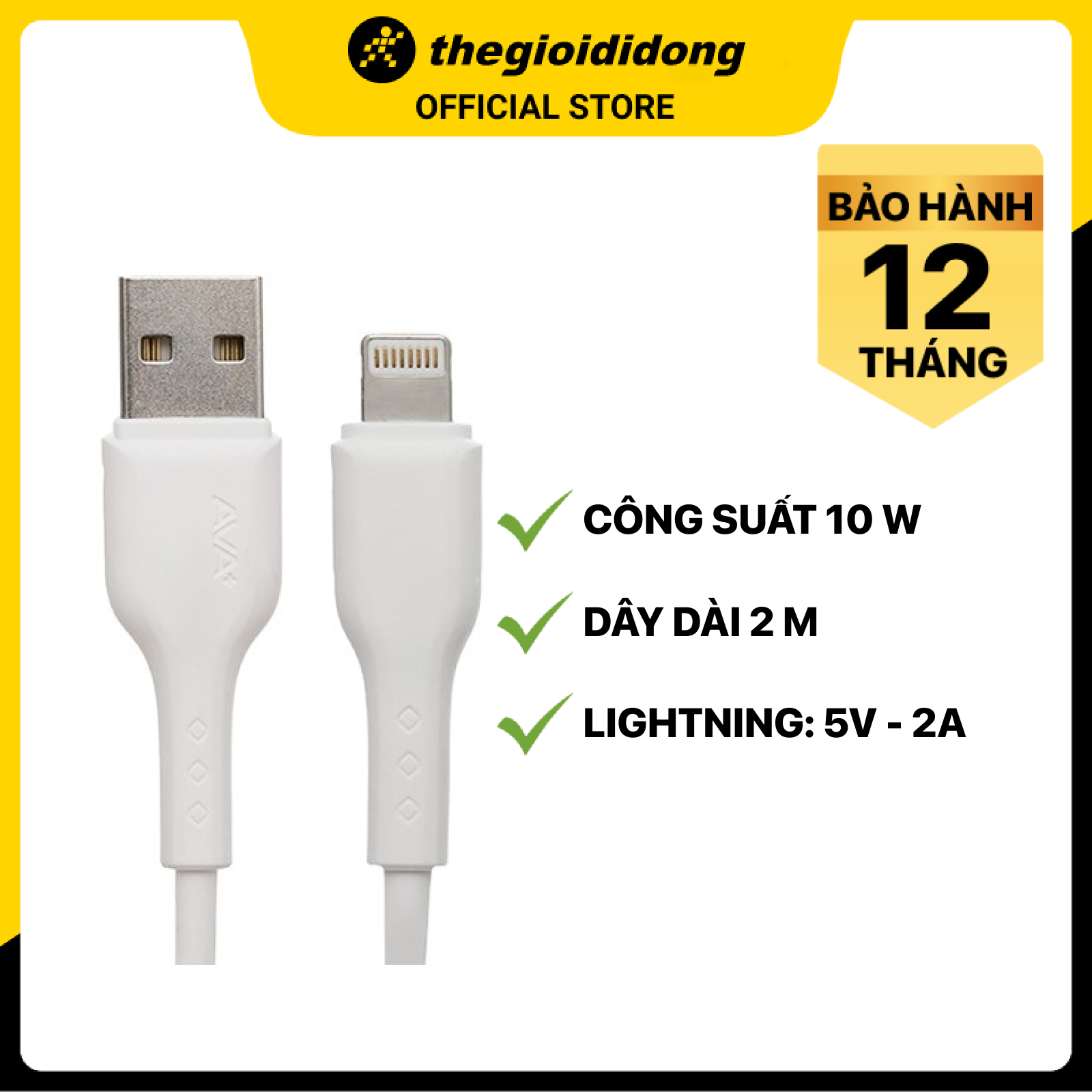 Cáp Lightning 2m AVA+ Kalf - Hàng chính hãng