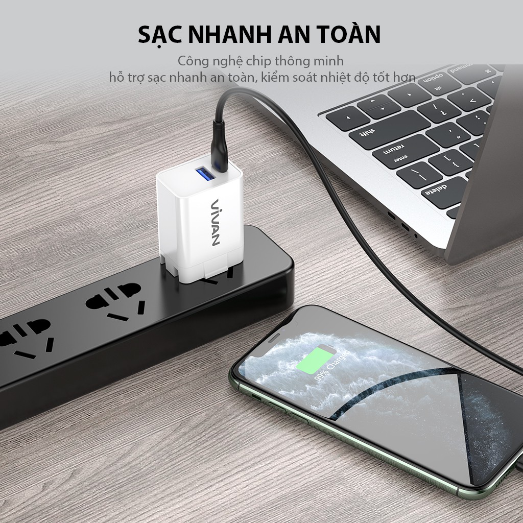 Cốc sạc nhanh Vivan POWER 25U Công Suất 25w - Hàng Chính Hãng