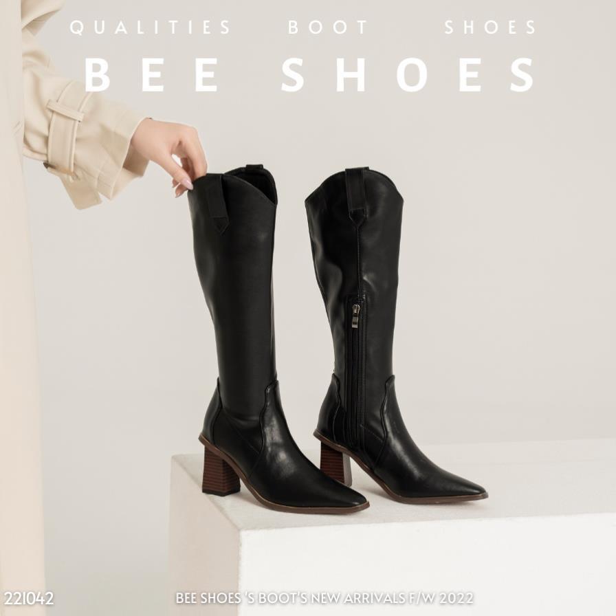 Hàng cao cấp BOOT ĐÙI NỮ BEESHOES MŨI NHỌN DA LÌ - GIÀY BỐT NỮ ĐẾ CAO 7 PHÂN SẴN MÀU ĐEN - NÂU 221042