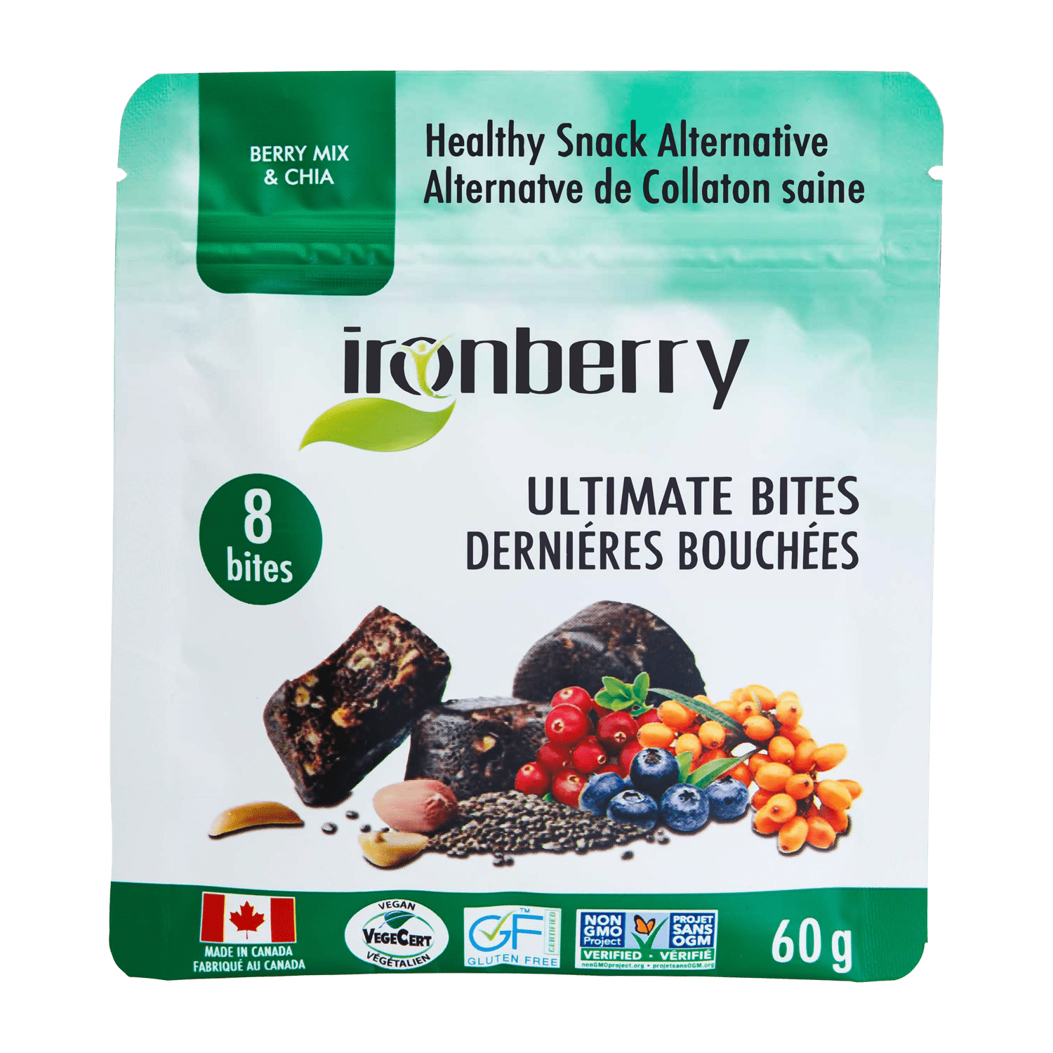 Bánh năng lượng berry mix hạt chia IRONBERRY snacks ăn vặt ăn sáng healthy eat clean, thuần chay, nhập khẩu 100% Canada