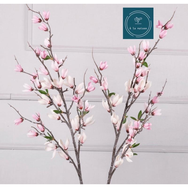 Cành nụ hoa mộc lan cao cấp từ lụa 95cm nhiều nhánh thiết kế trang trí không gian sang trọng