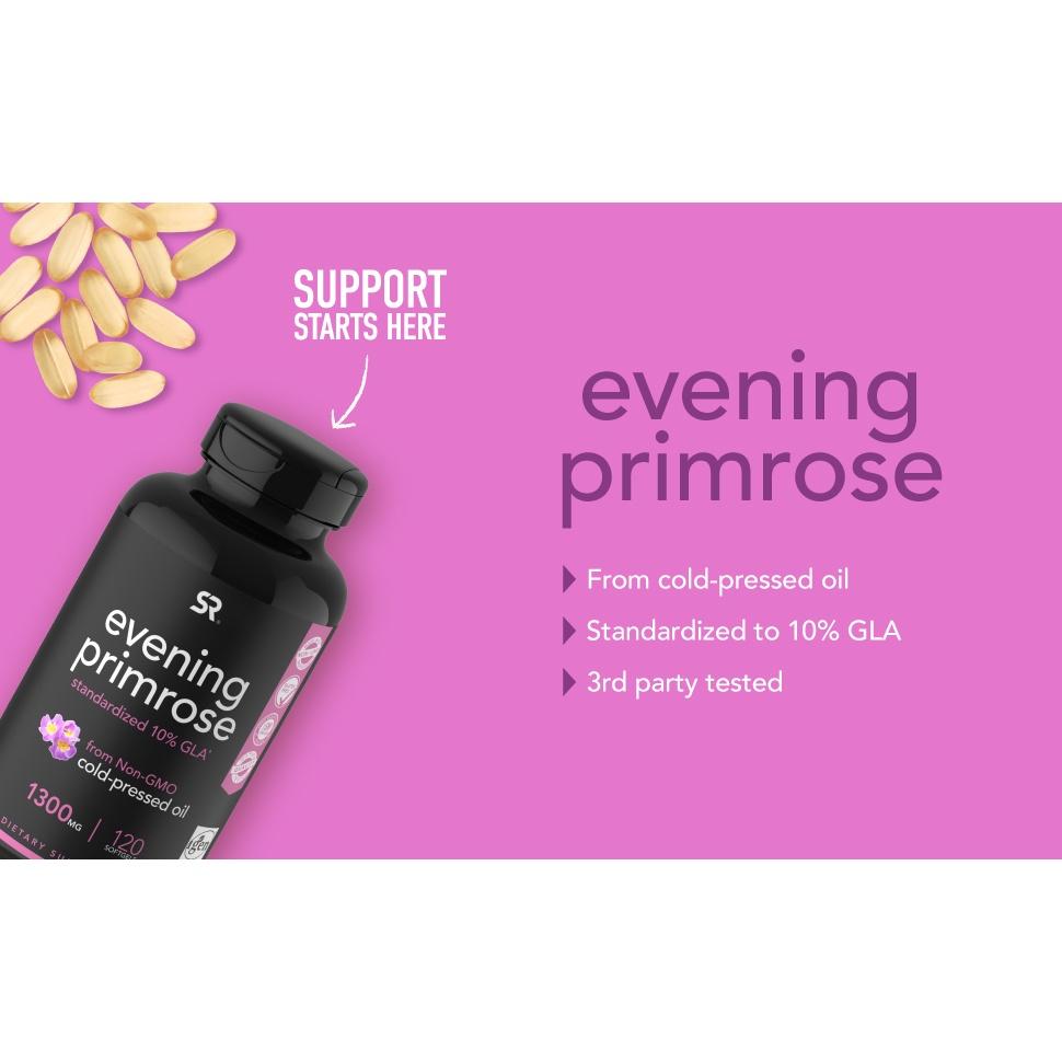 HŨ 120 VIÊN NANG MỀM - TINH DẦU HOA ANH THẢO SR (Sport Research) Evening Primrose Oil (1300mg), Non-GMO, Gluten-Free