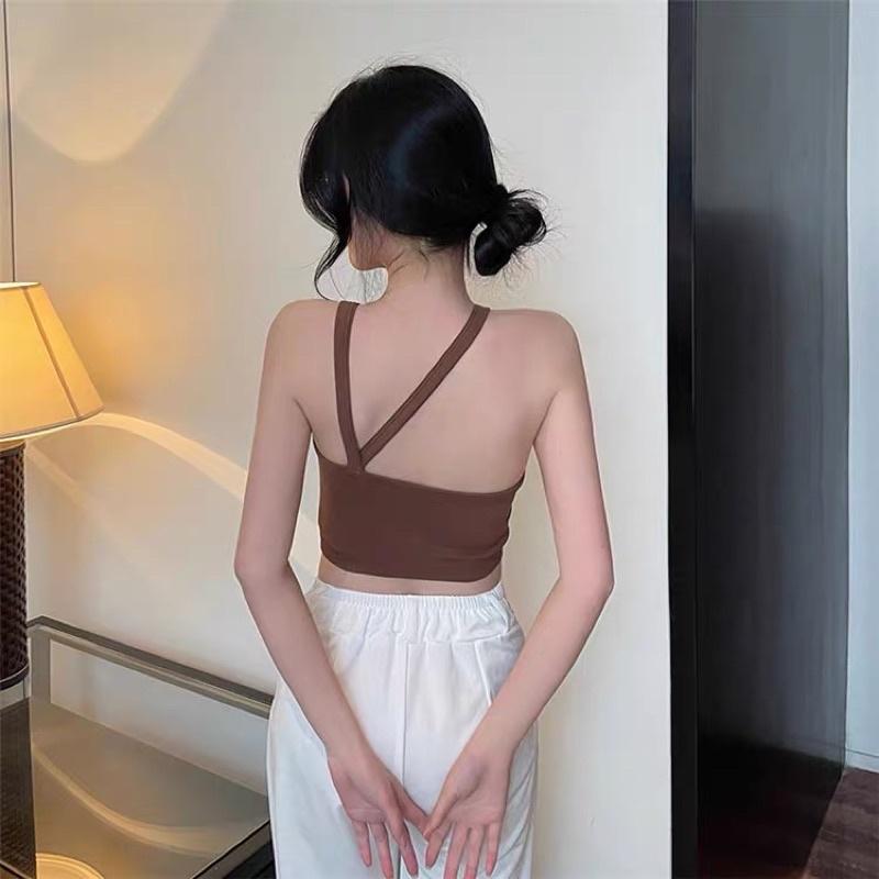 Áo yếm hai dây lệch ôm body dệt kim có đệm mút Quảng Châu cao cấp