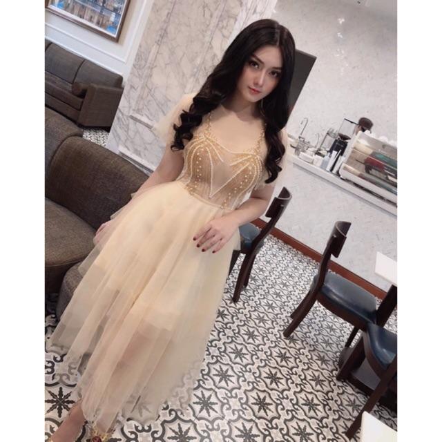 Đầm xoè phồng công chúa xếp tầng kết cườm SANG TRỌNG - Size S/M/L đến 58kgMM MM