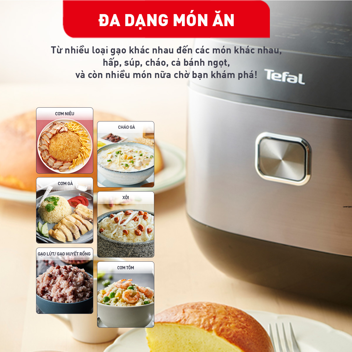 Nồi cơm điện tử Tefal 1.8L - Lòng nồi siêu dày 4mm RK776B68 - Xám - Hàng chính hãng