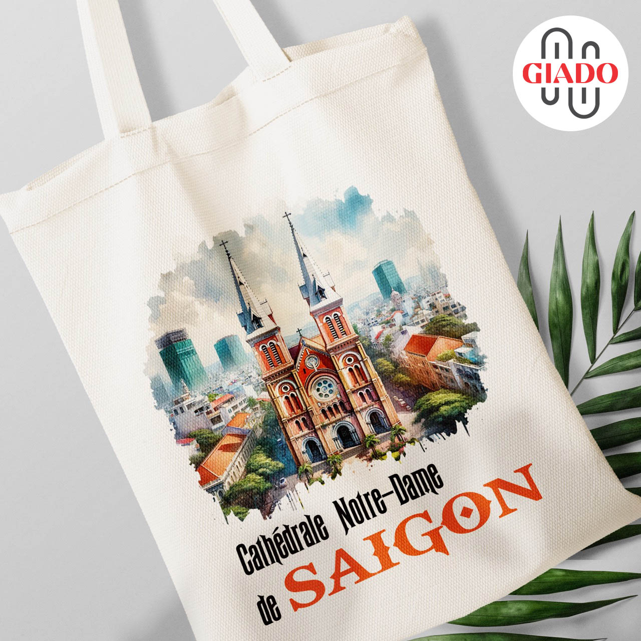 Túi canvas GIADO, túi vải bố, túi tote mẫu Sài Gòn nhà thờ đức Bà Cathédrale Notre-Dame