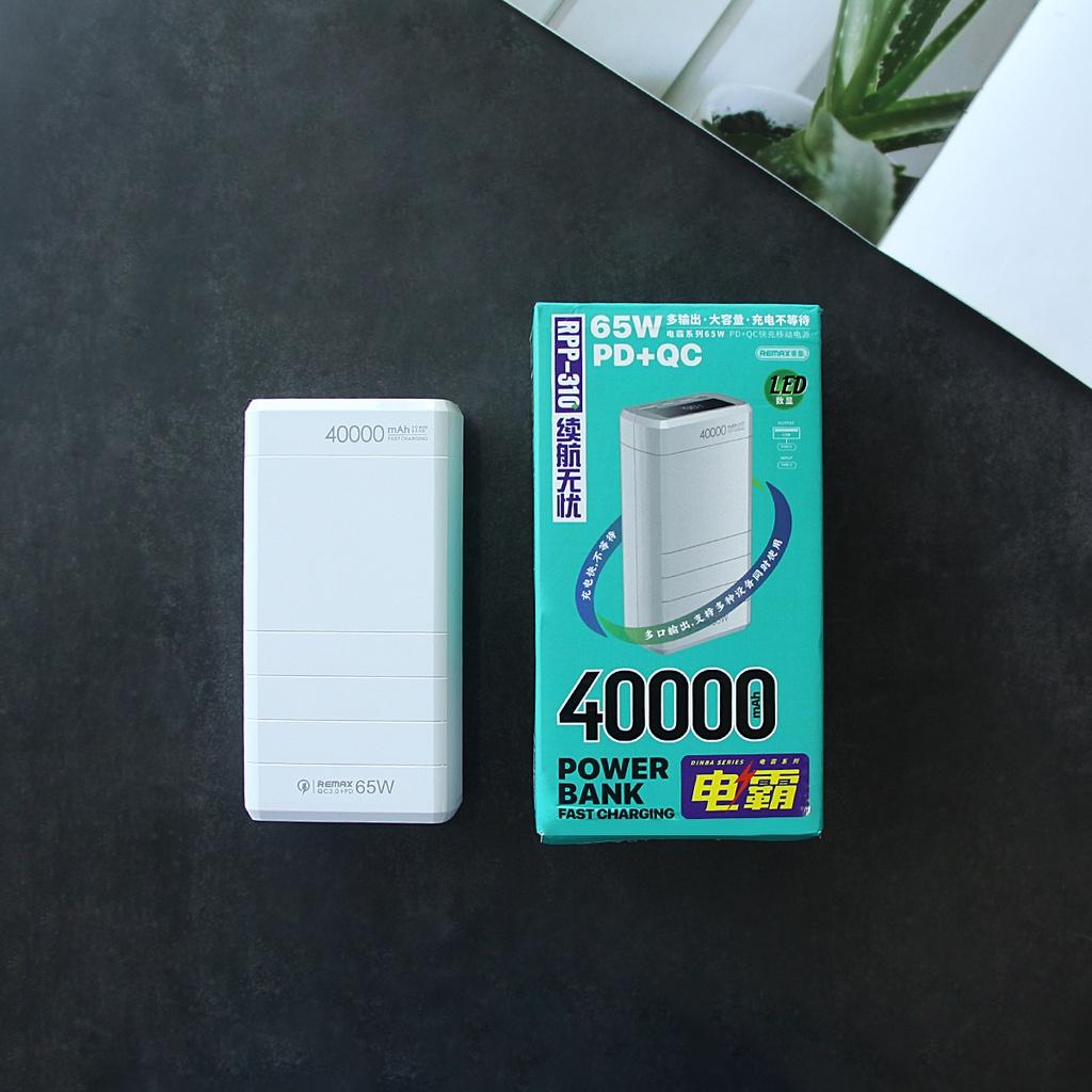 Pin sạc dự phòng 40000mAh 65W PD QC Remax RPP-310 sạc nhanh cho smatphone ipad máy tính bảng laptop - Hàng Chính hãng Remax