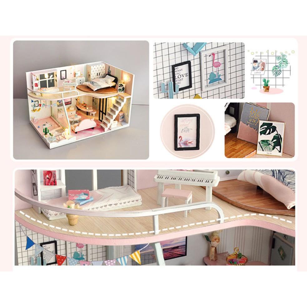 KHO-HN * Mô hình nhà búp bê gỗ DIY - Kỉ niệm màu hồng - Picking Up A Ping Memory Time