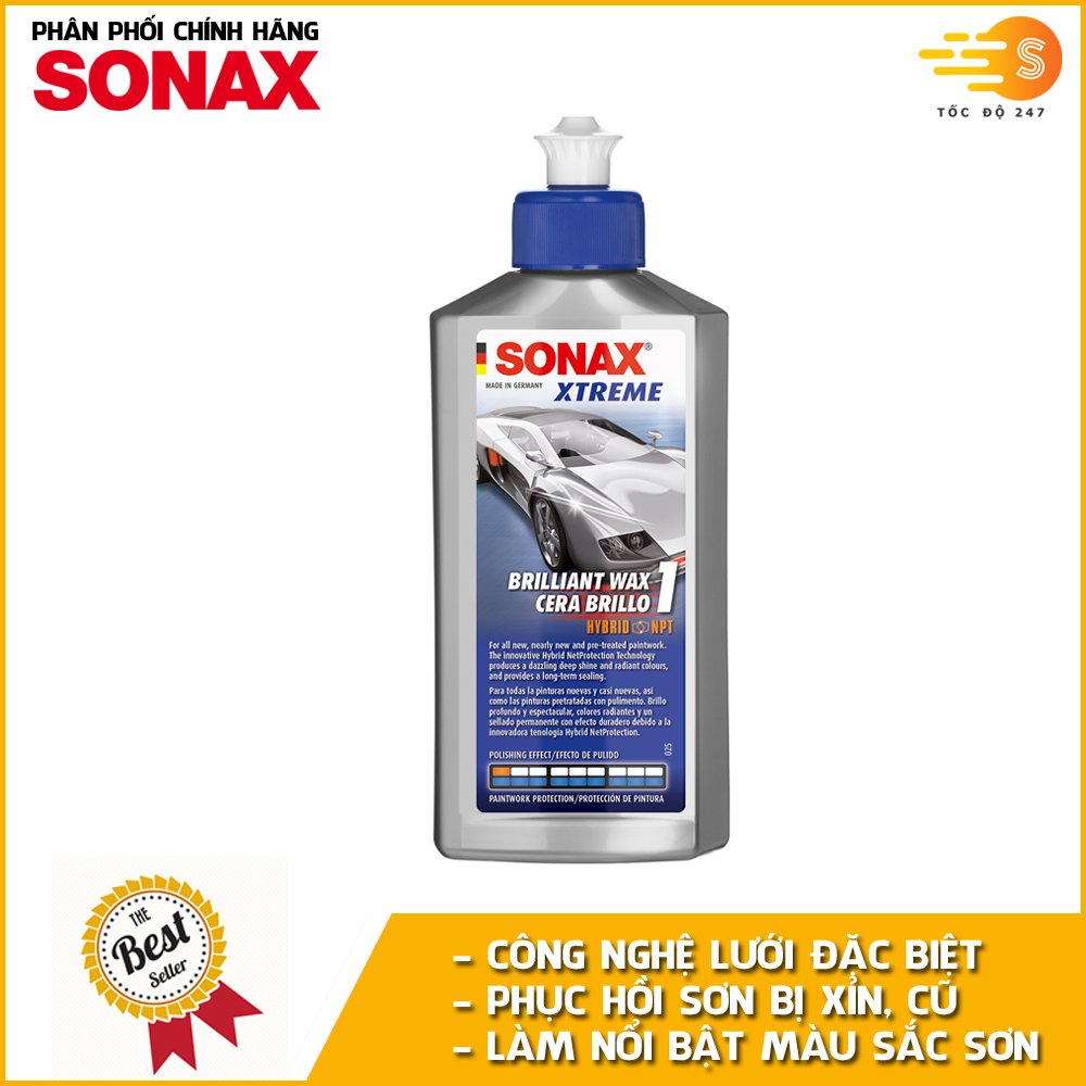 Kem đánh bóng và bảo vệ sơn xe ô tô Sonax 201100 250ml - phục hồi sơn cũ, hiệu ứng lá sen trên sơn, tăng độ mịn cho mặt sơn