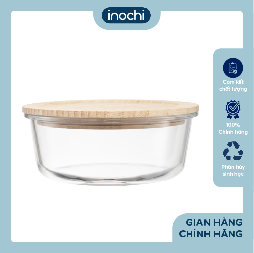 Hộp thuỷ tinh tròn nắp tre Nikko 650ml