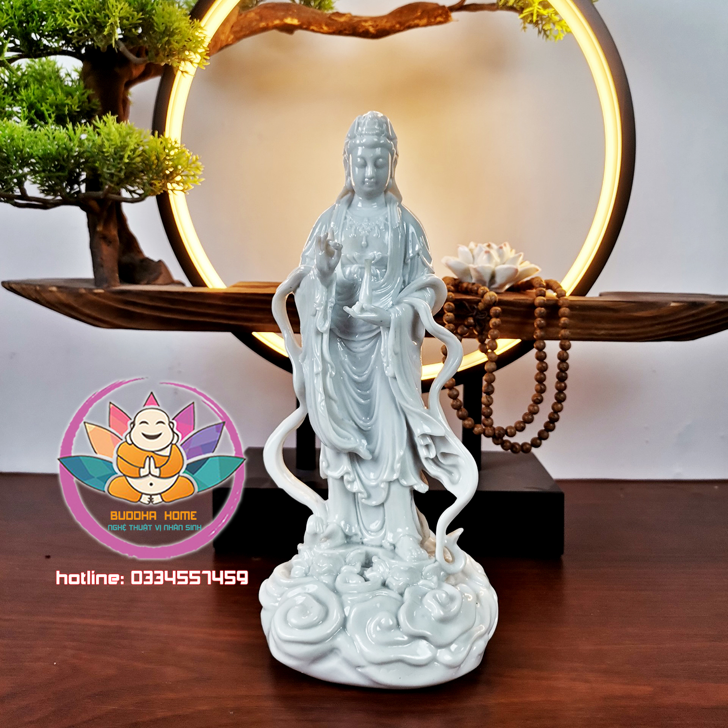 Tượng Mẹ Quan Âm cao 23 cm màu trắng sứ trang trí nội thất nhà cửa- phong thủy- thờ cúng