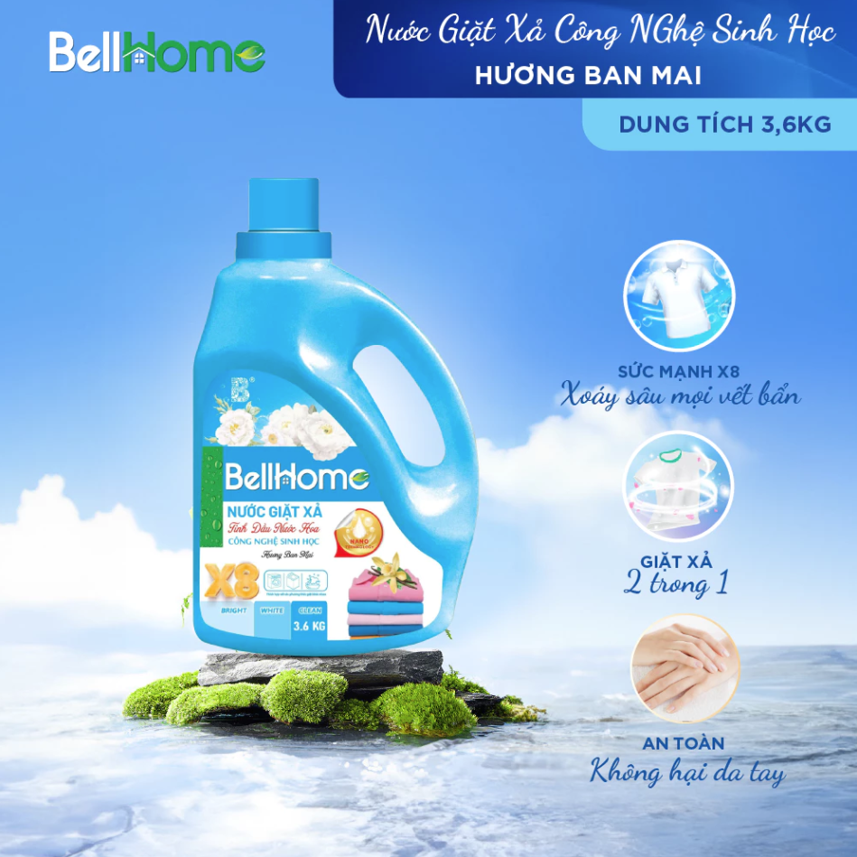 Nước Giặt Xả Công Nghệ Sinh Học Bell Home Xanh Hương Ban Mai 3,6KG