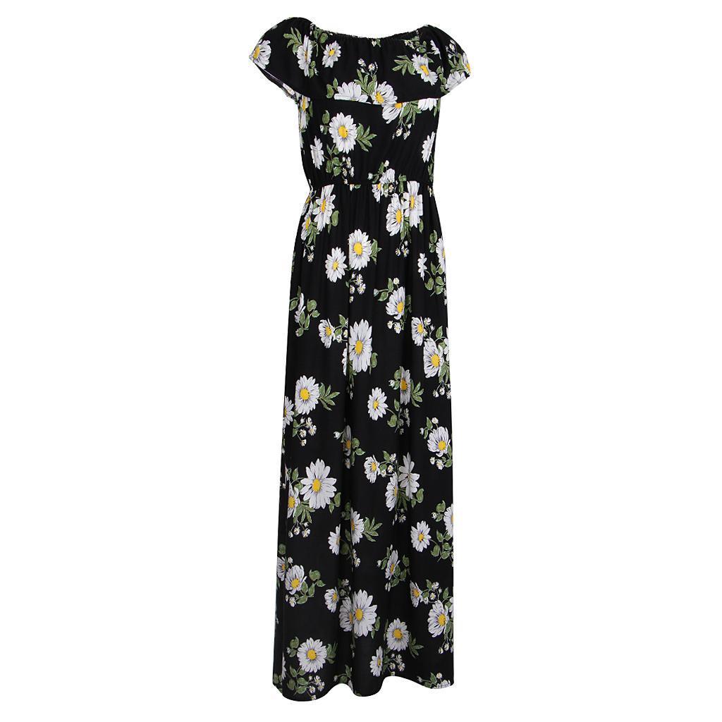 Women's Summer Off Shoulder Strapless Floral Print Maxi Long Dress