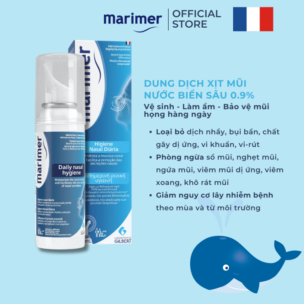 Combo 3 Chai Xịt Mũi Nước Biển Sâu Marimer - Vệ Sinh Hàng Ngày Dành Cho Gia Đình
