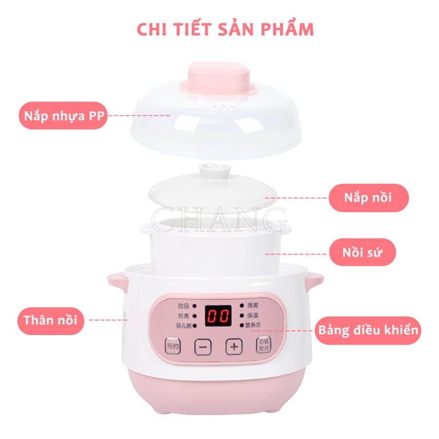 Nồi Nấu Cháo Chậm - Nồi Hầm Cách Thủy Dung Tích 1L, Lòng Nồi Bằng Sứ Giữ Nhiệt Tốt Hơn