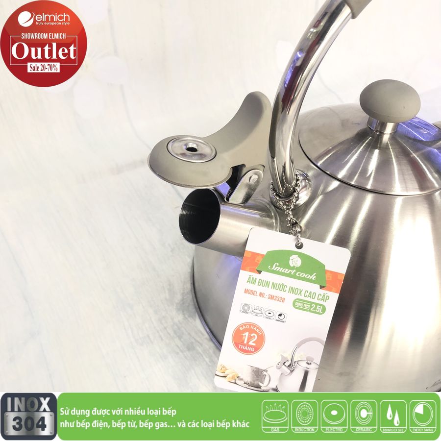 Ấm Siêu Tốc Đun Từ Inox 304 Smartcook EL3328 2.5L Hàng Chính Hãng
