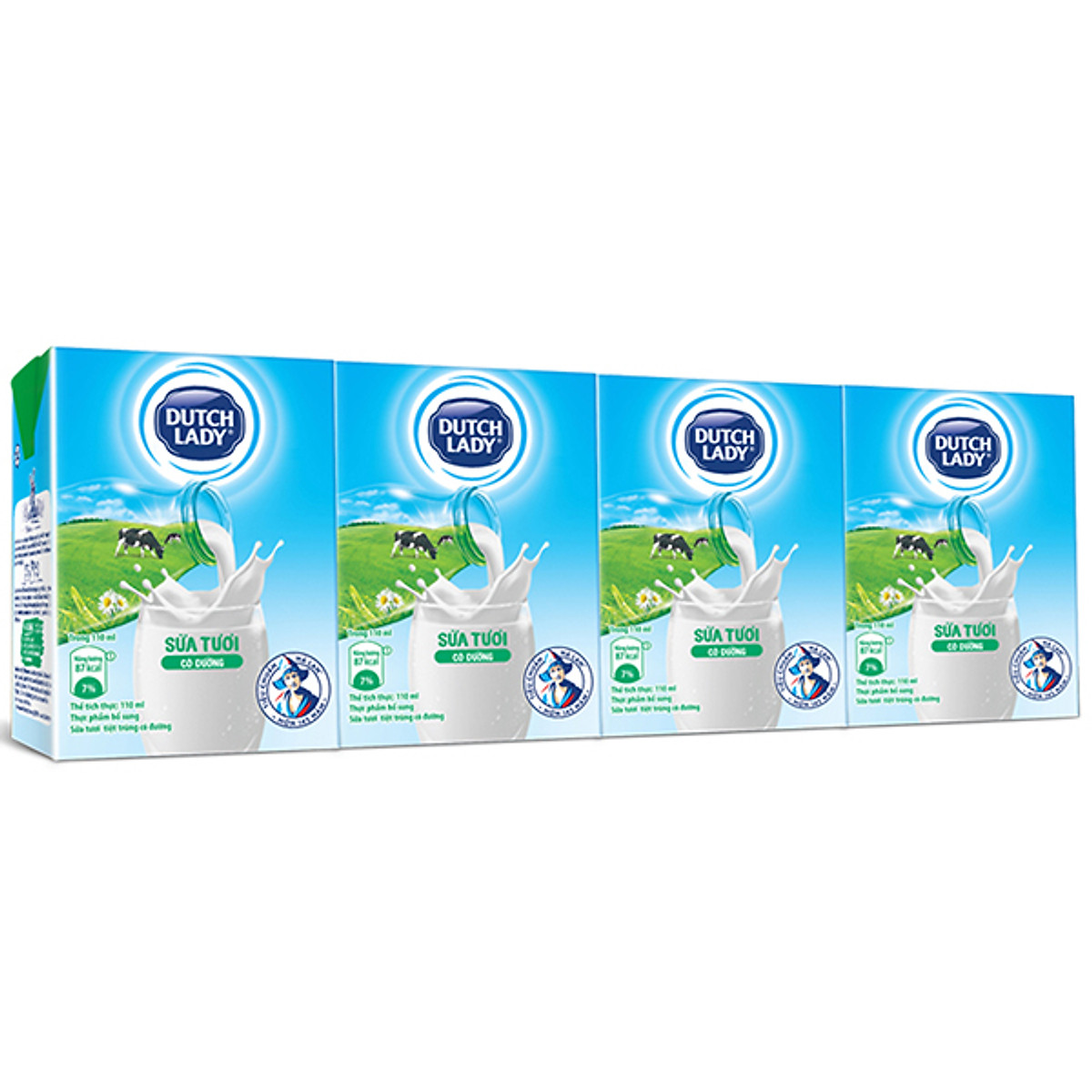 Lốc 4 sữa Tươi Tiệt Trùng Dutch Lady Cô Gái Hà Lan Có Đường 110ml