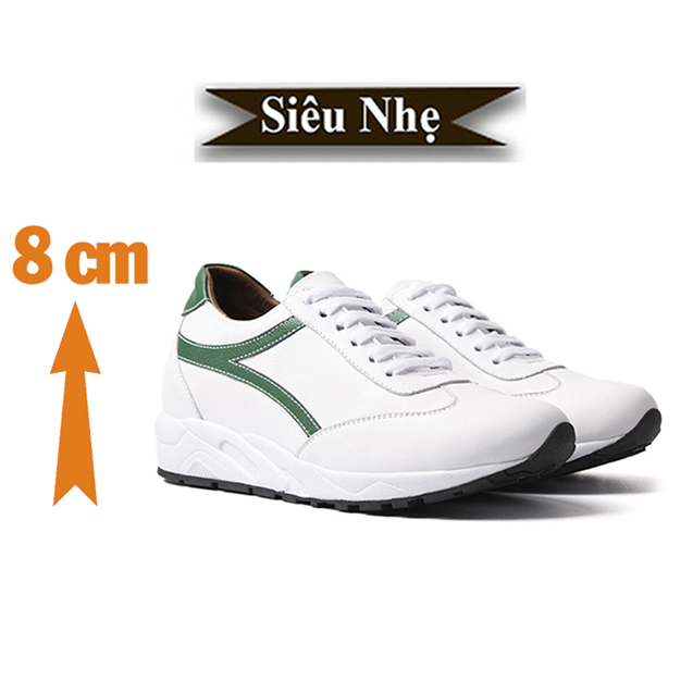 Giày Cao Nam Siêu Nhẹ T&TRA Tăng Cao 8Cm- T25 Trắng Cao- Chất Liệu Da Bò Cao Cấp, Phong Cách Thể Thao, Đế và Lót Tăng Cao Chất Liệu EVA Siêu Nhẹ, Trọng Lượng Nhẹ Hơn 30% So Với Đế Cao Su