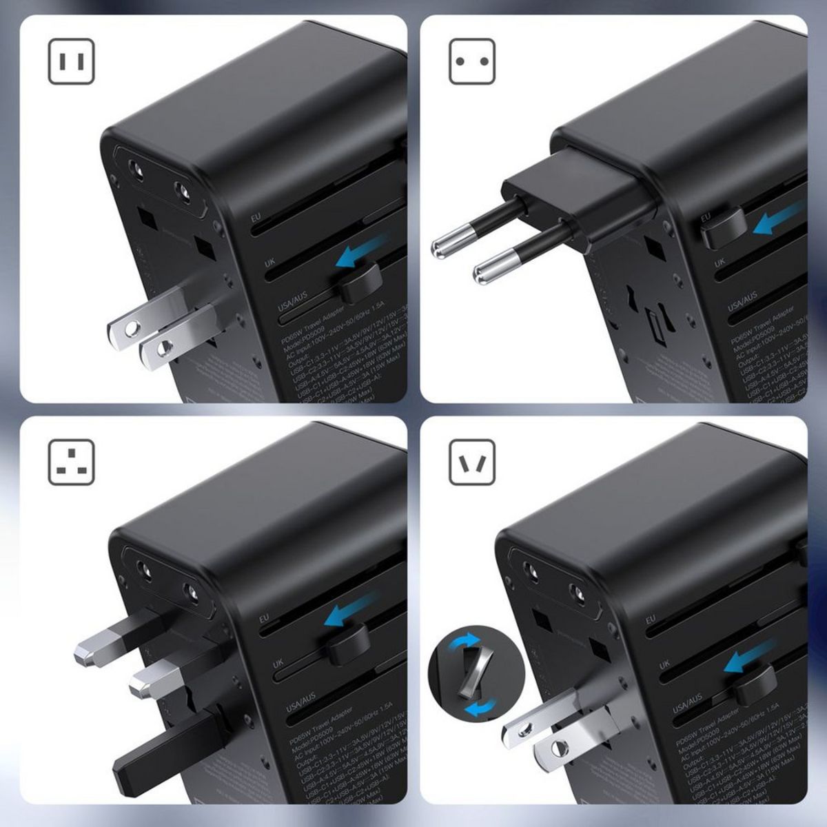 Củ sạc Choetech PD5009 du lịch đa năng công suất cao 65W (2 USB C+ 1 USB A)  (Hàng chính hãng)