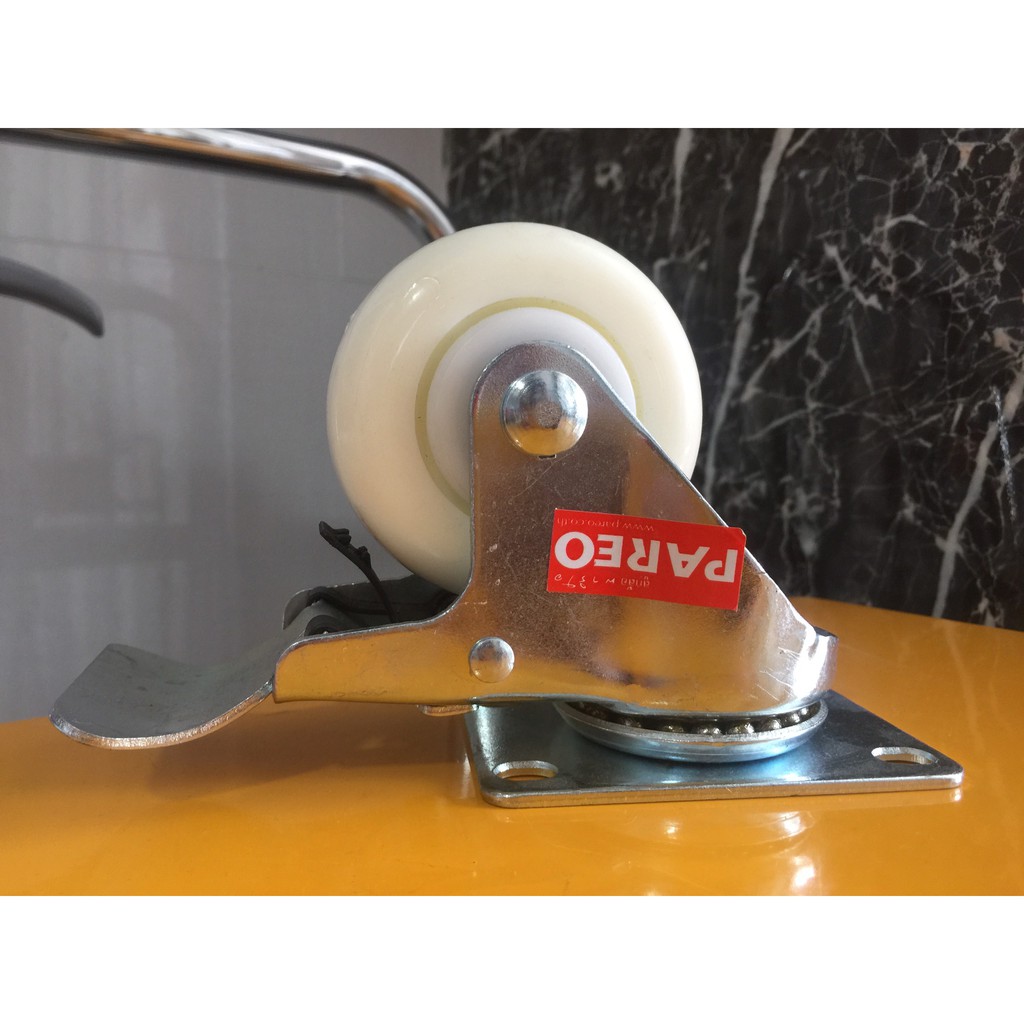 Bánh xe đẩy nhựa trắng PP Eco càng thép xoay 360 độ có khóa 75-100-125mm - Happy Move Thái Lan