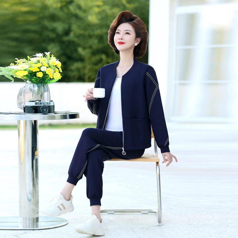 Bộ Thể Thao Dệt Kim Thời Thượng Cho Mẹ Trung Niên AB01 - Hàng Quảng Châu Cao Cấp