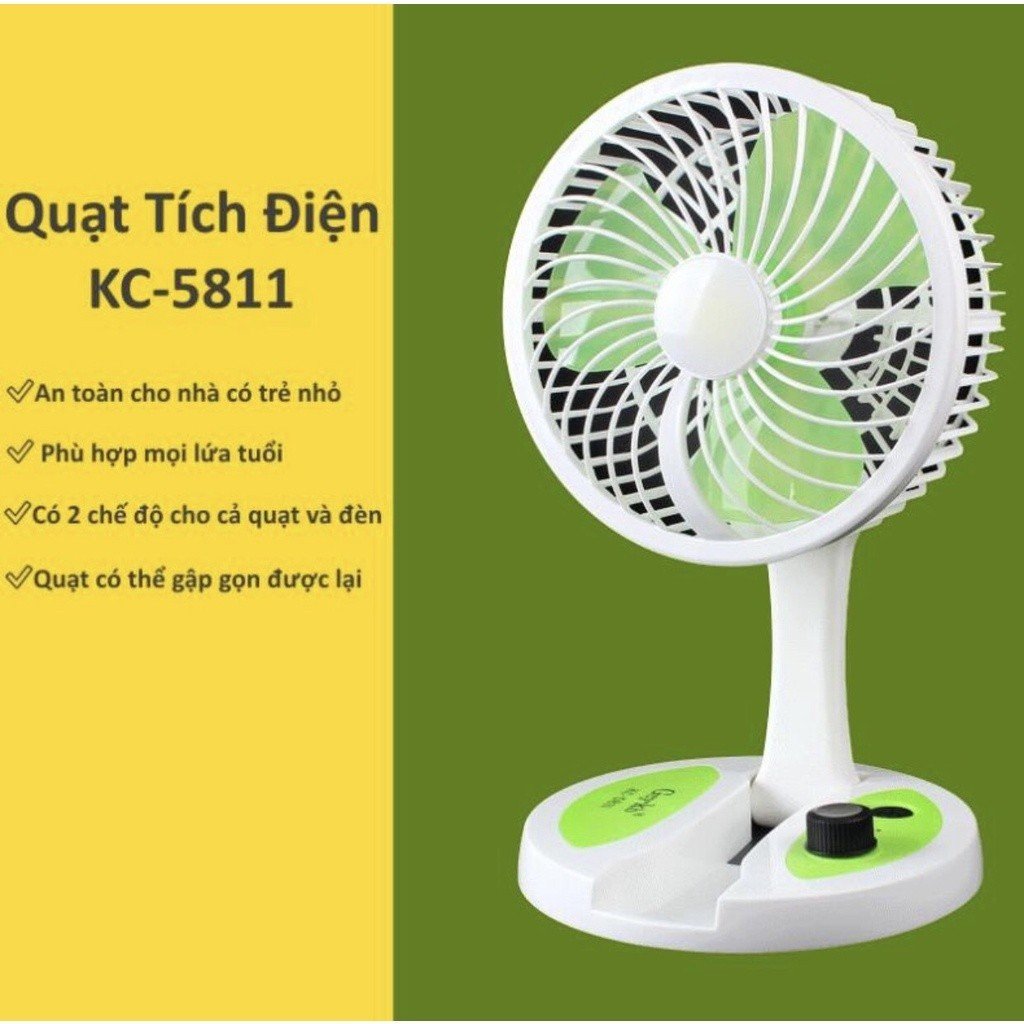 Quạt Sạc Tích Điện Gấp Gọn Đa Năng 5811 Có Đèn Led