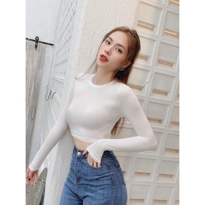 Áo nữ Croptop Tay dài BODY size 40-53kg Chất Borip Lụa Mỏng Mịn Mát, Freesize 53kg Ảnh Thật 100