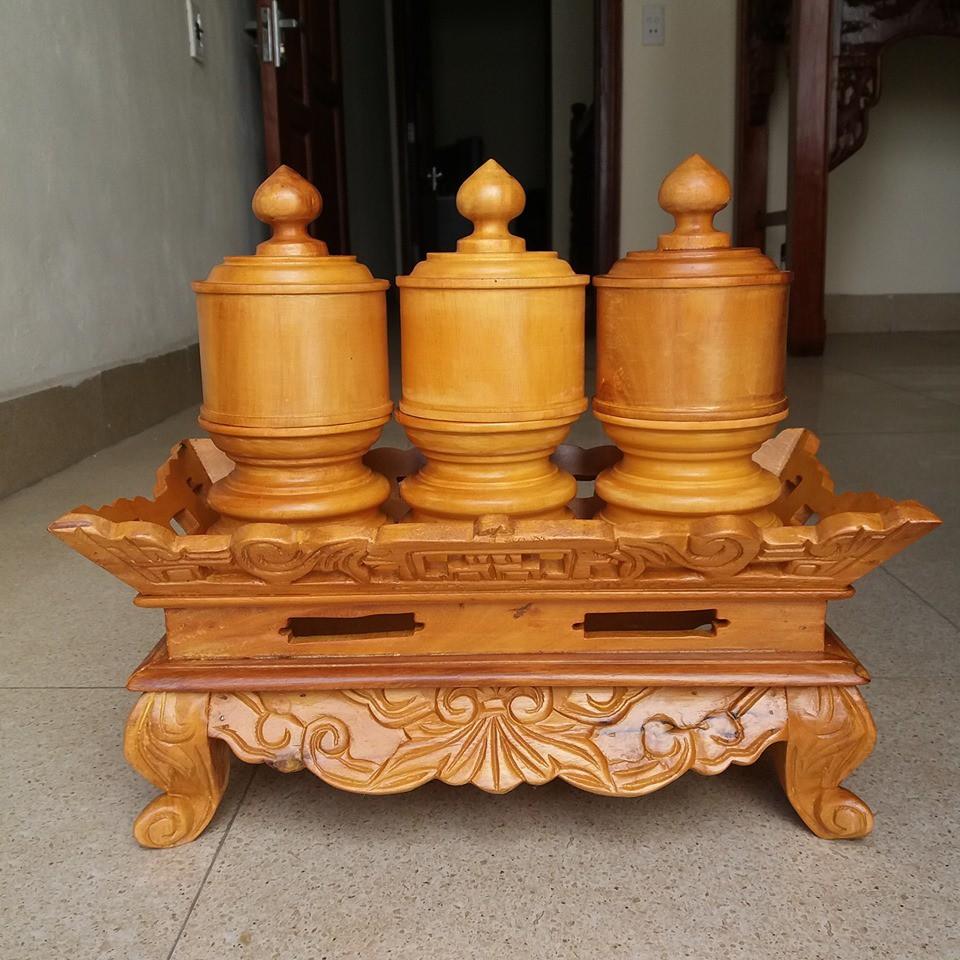 Đồ thờ -đài thờ cúng gỗ mít kích thước cao 18cmx20cmx40cm + 3 quả đài