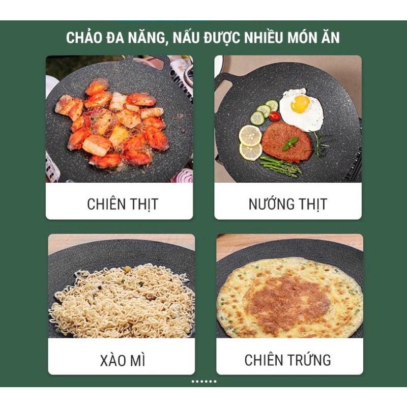 Chảo Nướng Vân Đá Hàn Quốc Chống Dính Không Cần Dầu Chiên Nướng Xào Đa Năng Dùng Được Mọi Loại Bếp Size 32Cm