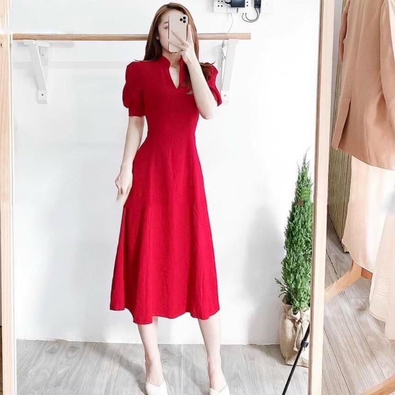 Đầm cổ trụ form dài 2 màu