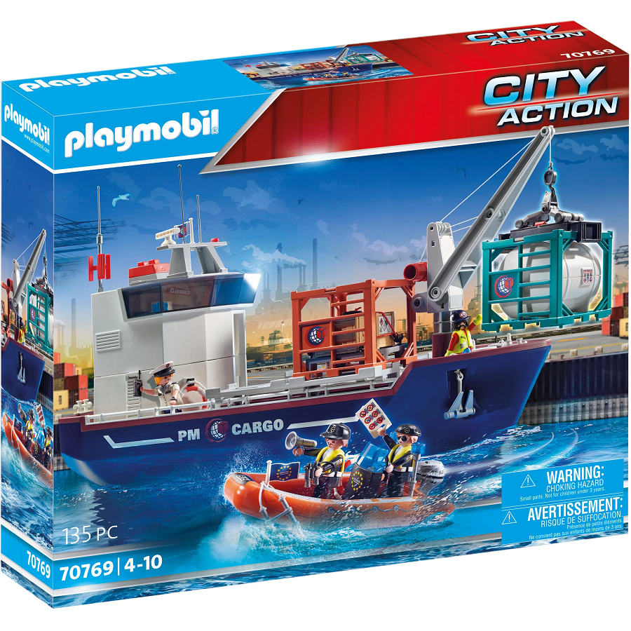 Đồ chơi mô hình Playmobil Tàu chở hàng và ca nô kèm nhân vật 135 pcs