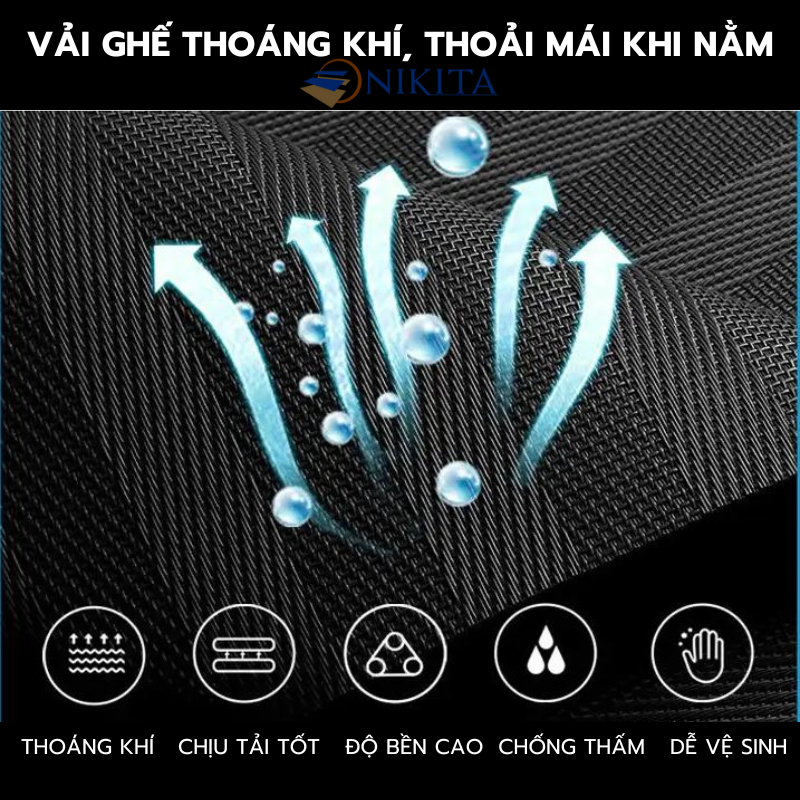 Ghế gấp gọn có thể ngả thành giường, khung thép chắc chắn, vải lưới thoáng khí, chính hãng Nikita