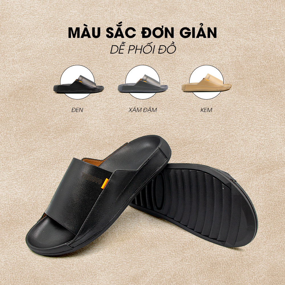 Dép Quai Ngang Nam Da Bò Nappa Cao Cấp Tomoyo TMD309