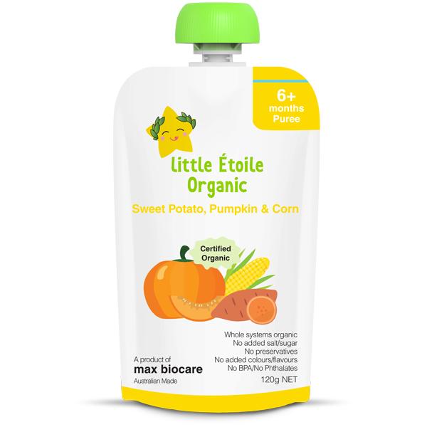 4 Túi Thực phẩm ăn dặm hữu cơ Little Étoile Organic vị khoai lang, bí ngô và bắp