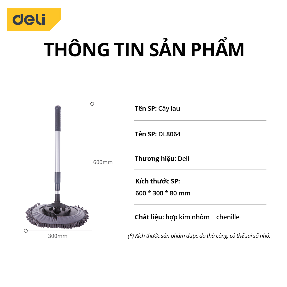 Cây Lau Bụi, Lau Nhà Deli, Có Thể Tháo Rời, Điều Chỉnh Độ Dài Tiện Dụng, Lau Xe, Lau Kính, Lau Sàn Đa Năng - DL8064