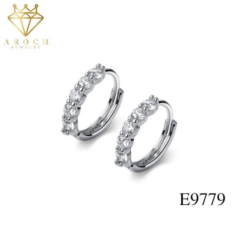 Khuyên tai bạc Ý s925 bông tròn nạm đá cao cấp E9779 - AROCH Jewelry