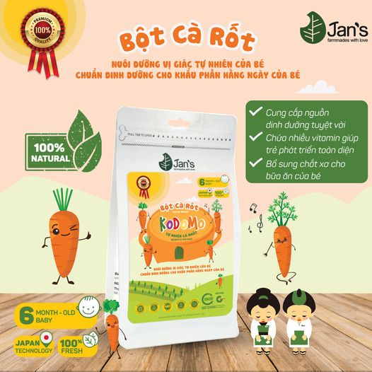 Bột Cà rốt Kodomo - Bột rau củ tự nhiên cho bé ăn dặm 60g