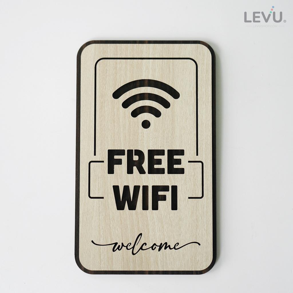 Bảng hiệu free wifi LEVU TW07S bằng gỗ khắc chữ cao cấp sang trọng