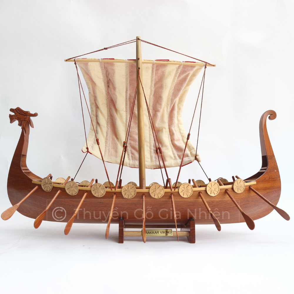 Mô Hình Thuyền Gỗ Phong Thủy Gia Nhiên, Thuyền Buồm Gỗ DRAKKAR VIKING Dài 60cm, Thuyền Trang Trí Xuất Khẩu Chất Lượng Cao