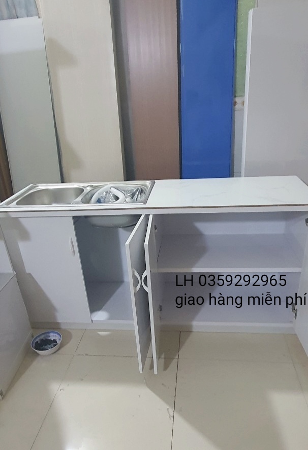 Tủ bếp mini nhựa đài Loan ốp mặt gạch sẵn bồn đôi